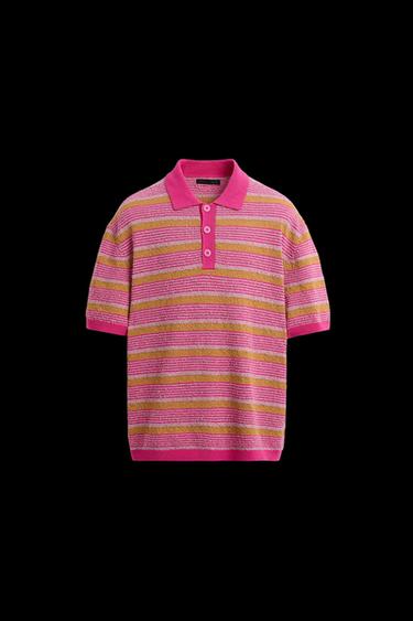 STRICK-POLOSHIRT MIT STRUKTURMUSTER UND STREIFEN - Rosa von Zara - Bild 0