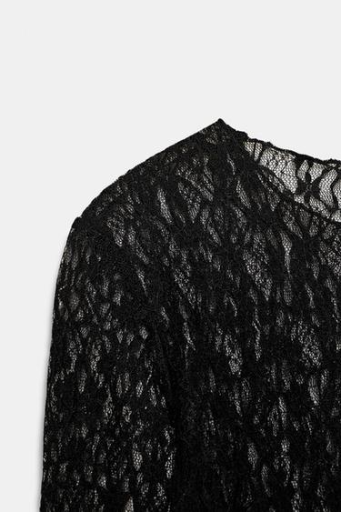 TOP MANGA LARGA ENCAJE - Negro de Zara