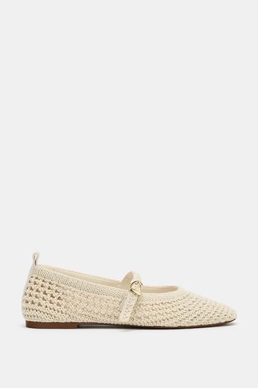 Zara BRAIDED EFFECT FLAT BALLET FLATS - Ecru - Image 0