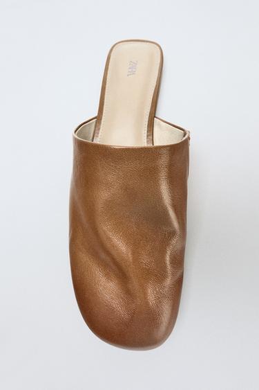 LEATHER SLINGBACK SHOES - Brown by Zara
