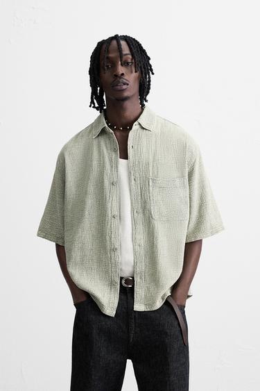 Zara WASHED TEXTURE SHIRT - Washed green