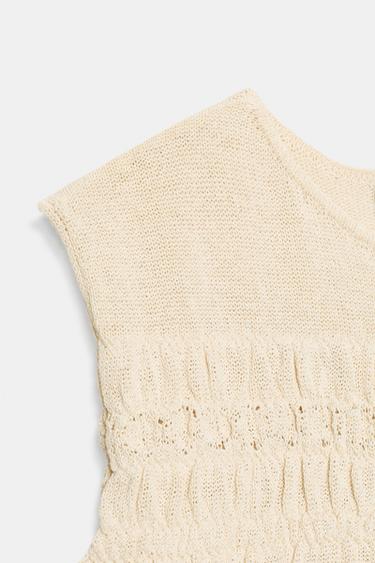 SMOCKED KNIT TOP - Ecru by Zara - Image 8