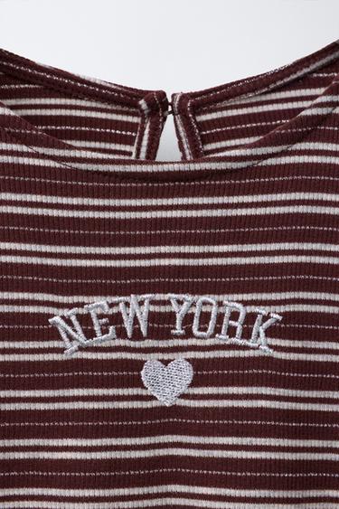 LONG RIBBED DRESS WITH TEXT - Burgundy by Zara