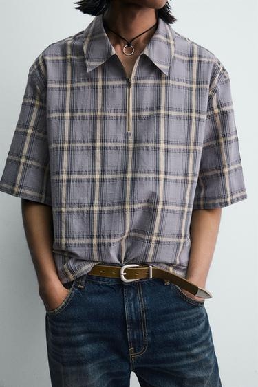 CHEMISE POLO ZIPPÉE À CARREAUX - Bleu / Lavande de Zara - Image 5