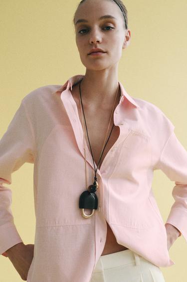 CHEMISE À RAYURES AVEC COL DÉTACHABLE ZW COLLECTION - Rose / Blanc de Zara - Image 2