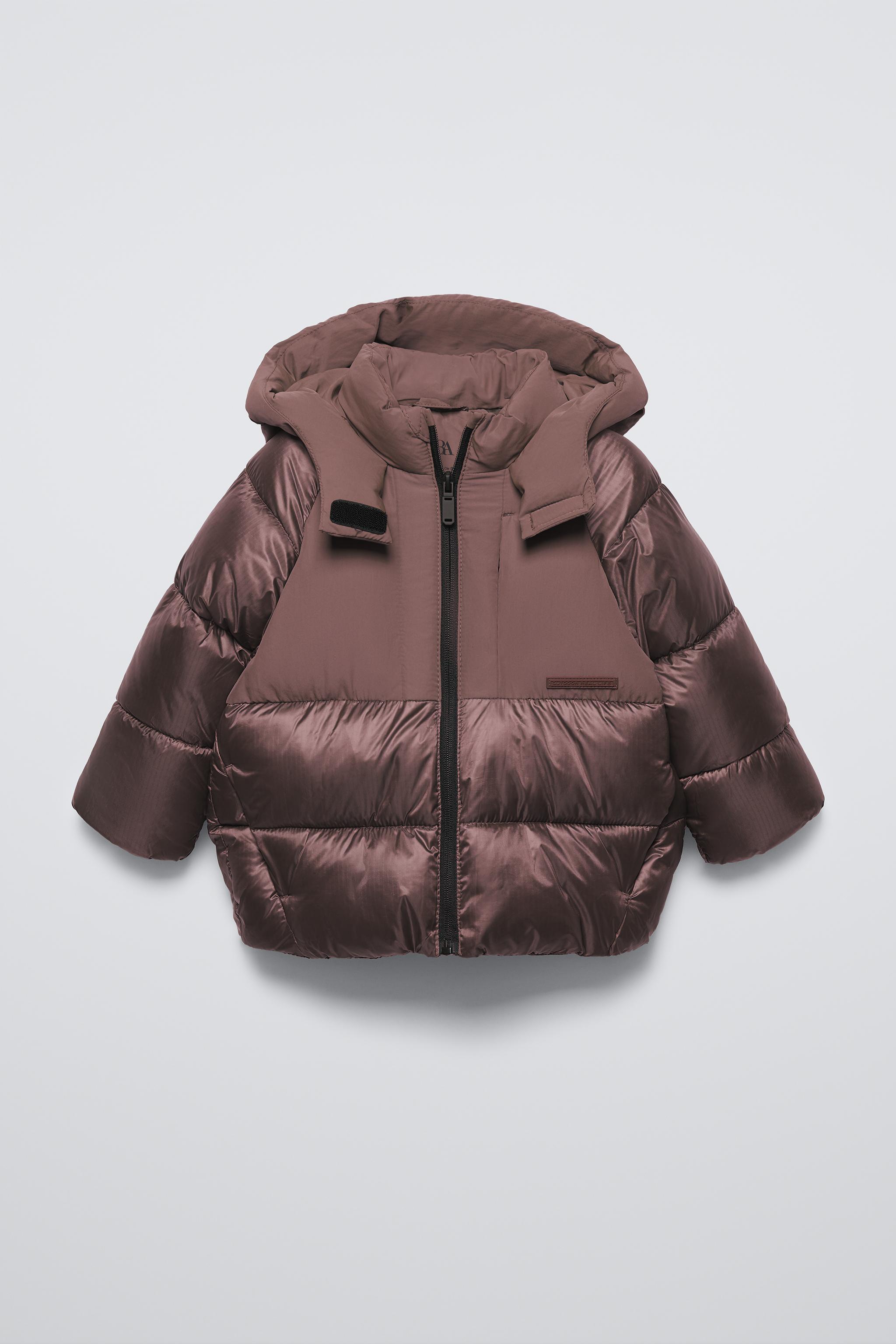 Zara water repellent top down hooded puffer jacket