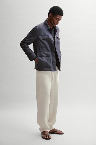 Zara Lightweight linen jacket with pockets - Blue