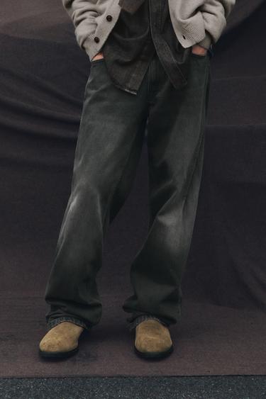 Zara 扭轉縫線寬鬆版型牛仔褲 - 綠色