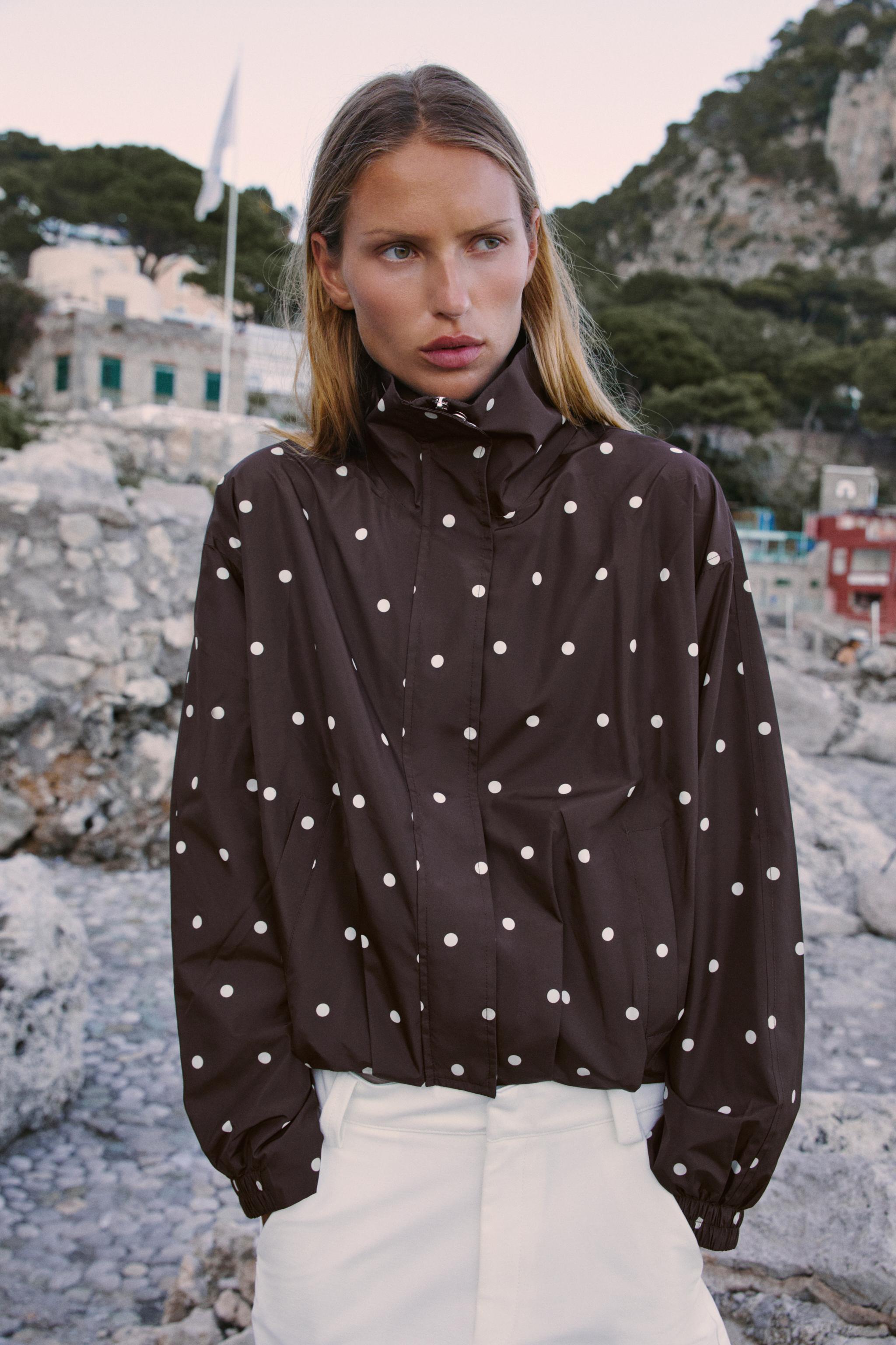 POLKA DOT BOMBER JACKET — Chocolate brown