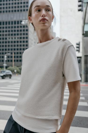 TOP COMBINADO JOYA - Beige de Zara