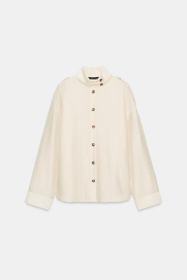 CAMISA FLUIDA CUELLO SUBIDO - Crudo de Zara