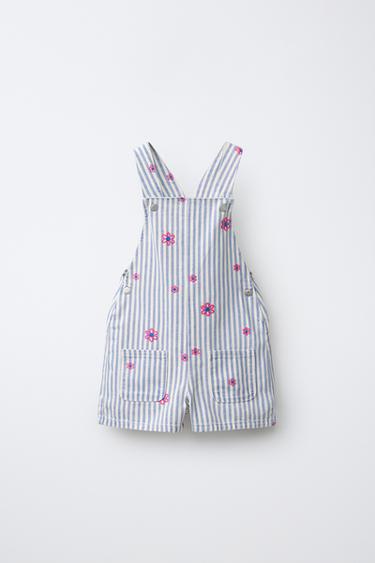 OVERALLS I TWILL MED STRIBER OG BLOMSTERBRODERI - blå fra Zara