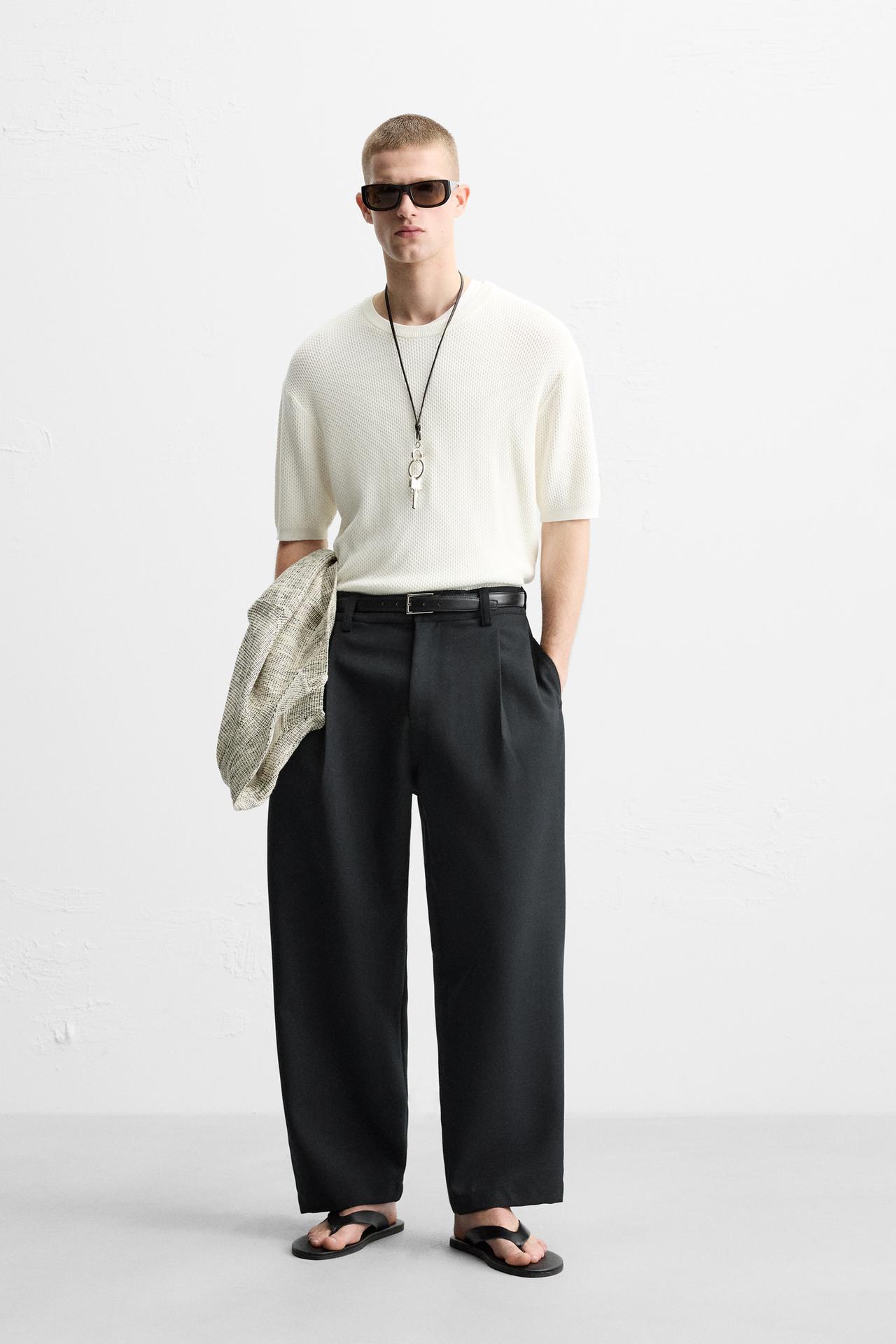 Zara TEXTURED KNIT T-SHIRT - White