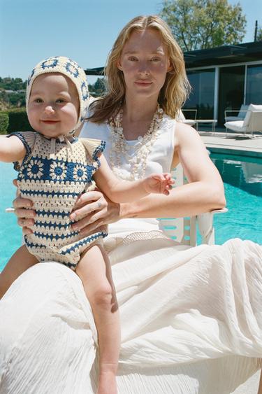 CROCHET KNIT ROMPER - Ecru / Blue by Zara