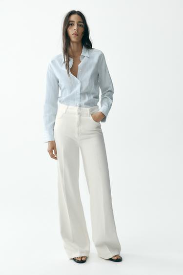 JEANS ZW COLLECTION WIDE LEG TIRO ALTO - Blanco roto de Zara