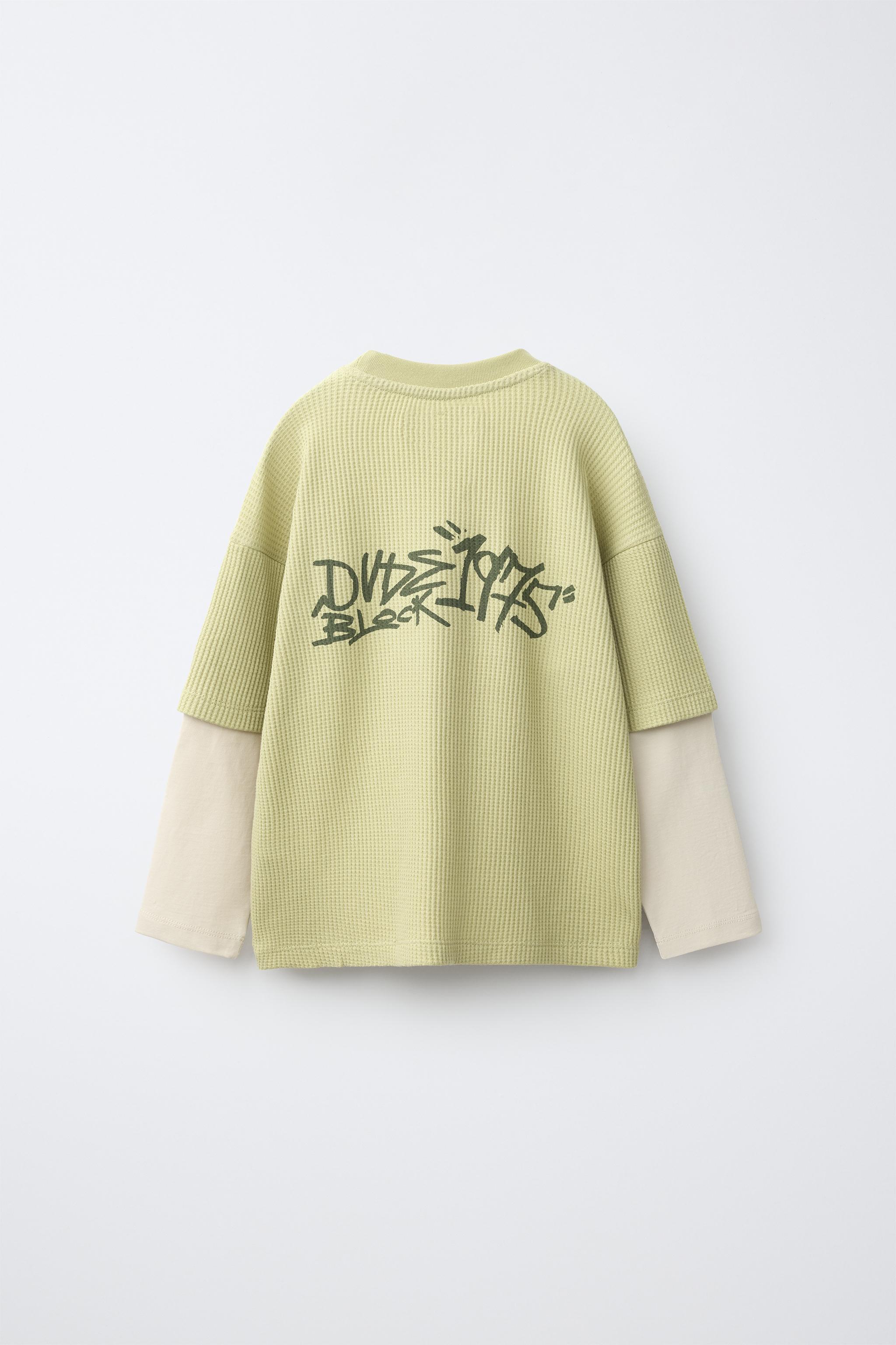 LAYERED LONG SLEEVE WAFFLE T-SHIRT — Washed green