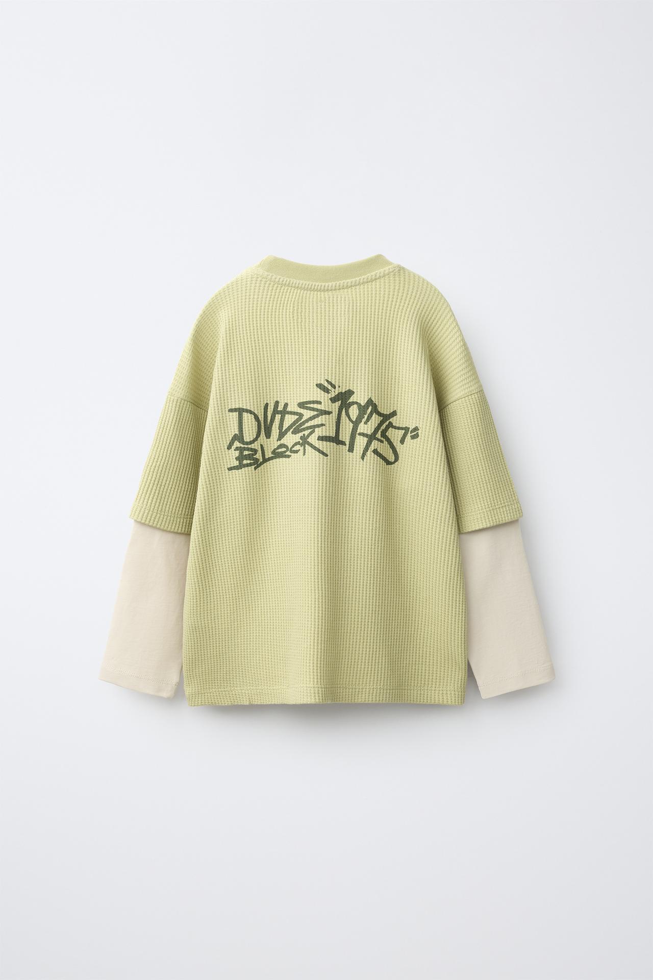 LAYERED LONG SLEEVE WAFFLE T-SHIRT — Washed green