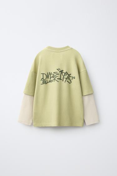 LAYERED LONG SLEEVE WAFFLE T-SHIRT — Washed green 2