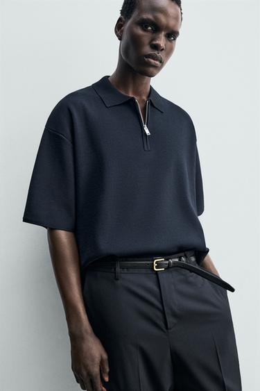 KNITTED ZIP-UP POLO SHIRT - Dark navy by Zara - Image 4