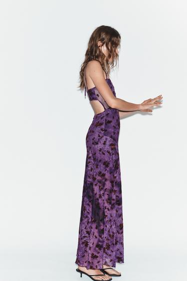 LONG FLOCKED TULLE DRESS - Purple by Zara - Image 2
