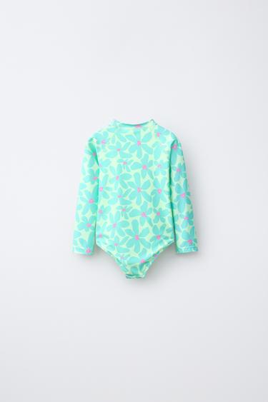 1-6 YEARS/ FLORAL PRINT SWIMSUIT - Fluorescent lime by Zara - Image 1