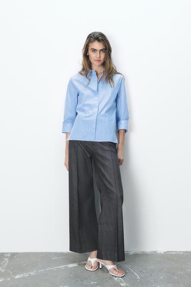 Zara ZW COLLECTION STRIPED SHIRT - Blue / White