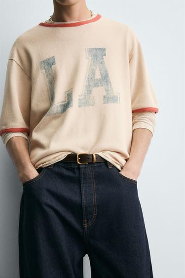 WASHED PRINT KNIT T-SHIRT - Dark beige by Zara - Image 4