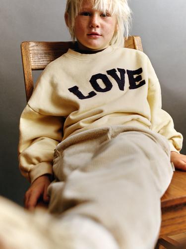 Zara RUFFLY PATCH DETAIL SWEATSHIRT - Pastel yellow