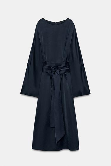 ROBE MIDI CEINTURE AVEC LIN ZW COLLECTION - Bleu de Zara - Image 7