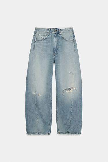 JEANS TRF 배기 벌룬 미드라이즈 - Zara 하늘색