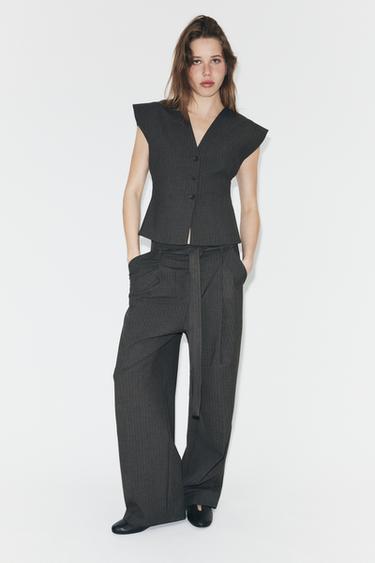 Zara PINSTRIPE VEST - Charcoal gray