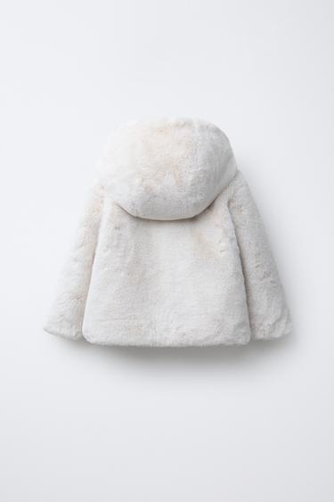 BLOUSON À CAPUCHE EFFET FOURRURE - Écru de Zara - Image 1