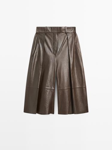 Zara Long nappa leather Bermuda shorts with darts - STUDIO - Cobalt