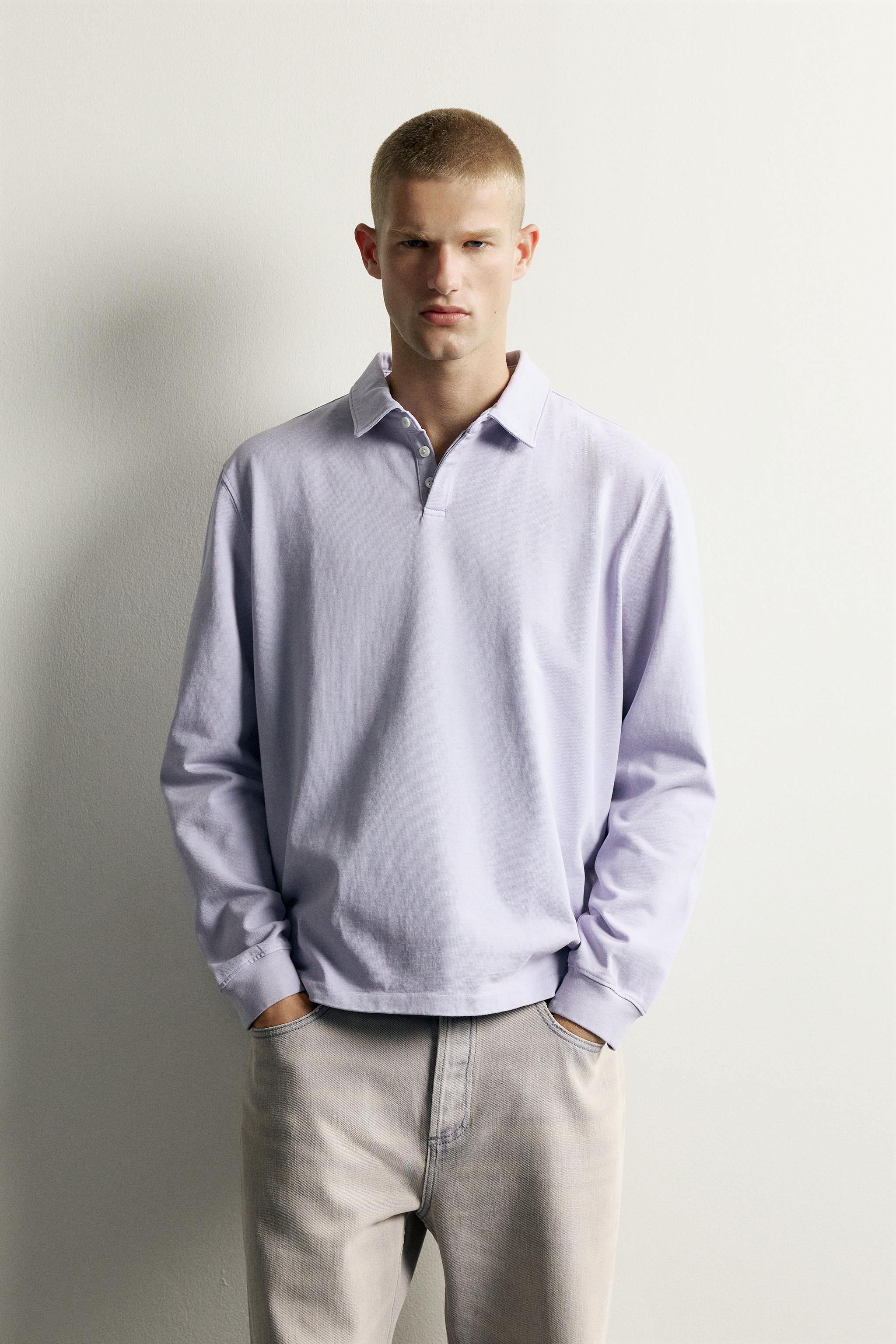 REGULAR FIT POLO SWEATSHIRT — Blue / Lavender