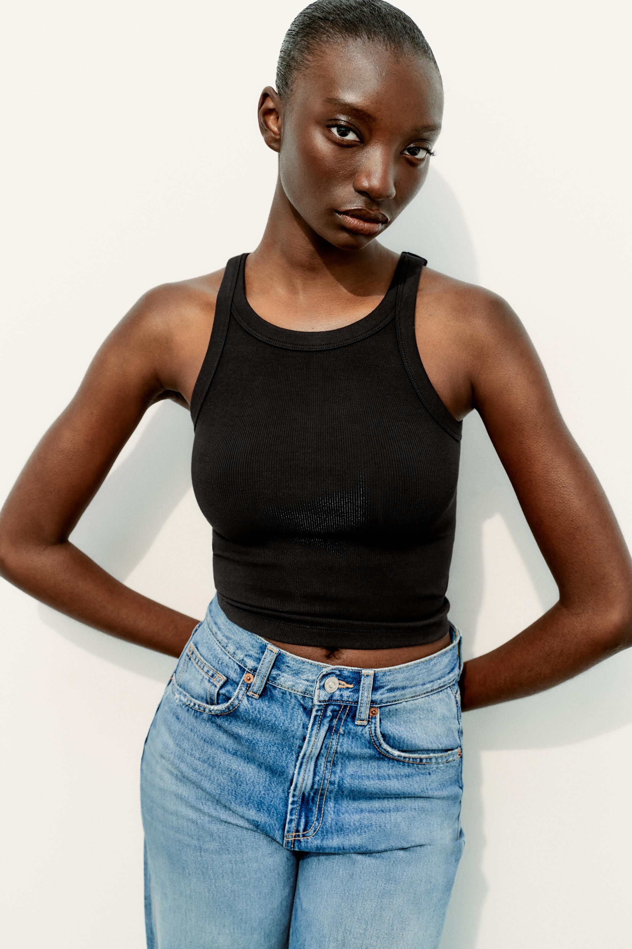 RIBBED HALTER CROP TOP Black ZARA United Kingdom