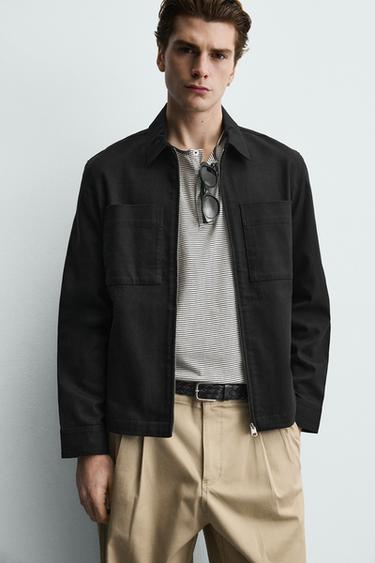 RELAXED FIT OVERSHIRT WITH ZIP - Black by Zara