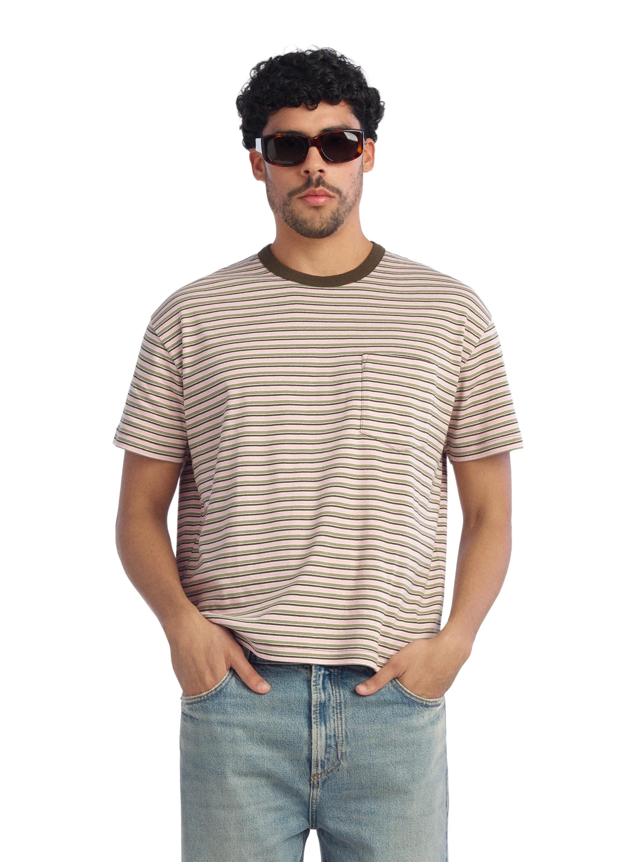 CROPPED STRIPED T-SHIRT — Pinks