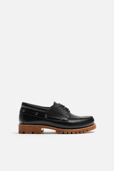 Zara LEATHER BOAT SHOES - Black - Image 0