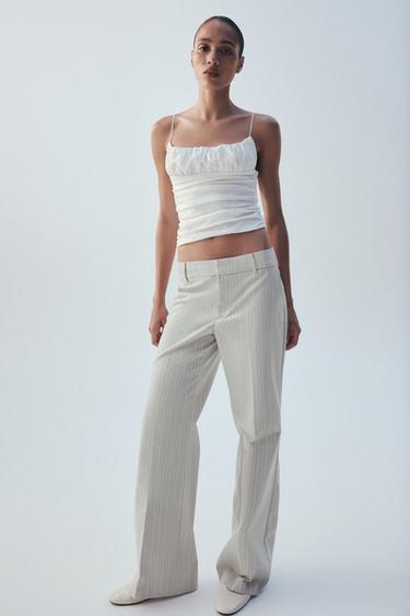 PANTALÓN RECTO TIRO BAJO RAYAS - Blanco / Gris de Zara
