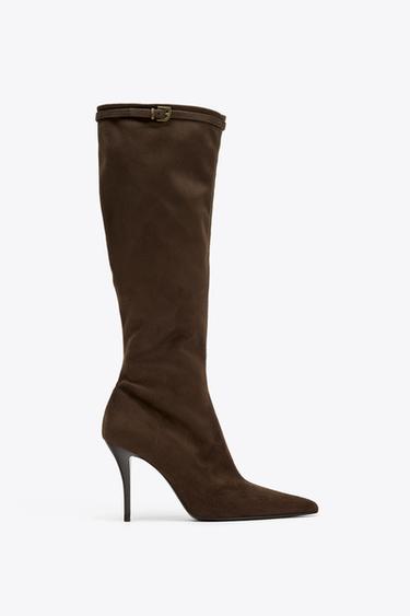 BUCKLED HIGH-HEEL BOOTS - Chocolate Brown by Zara