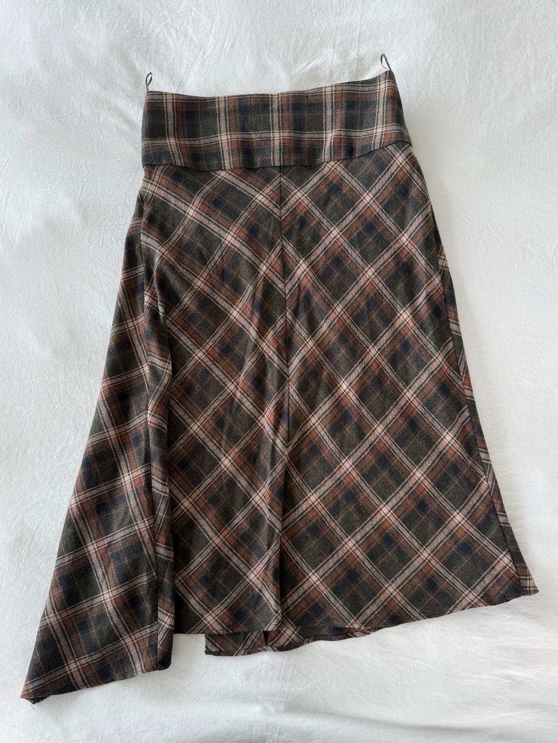 ASYMMETRIC CHECK MIDI SKIRT - Image 2