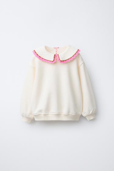 CROCHET PETER PAN COLLAR SWEATSHIRT - Ecru by Zara - Image 0