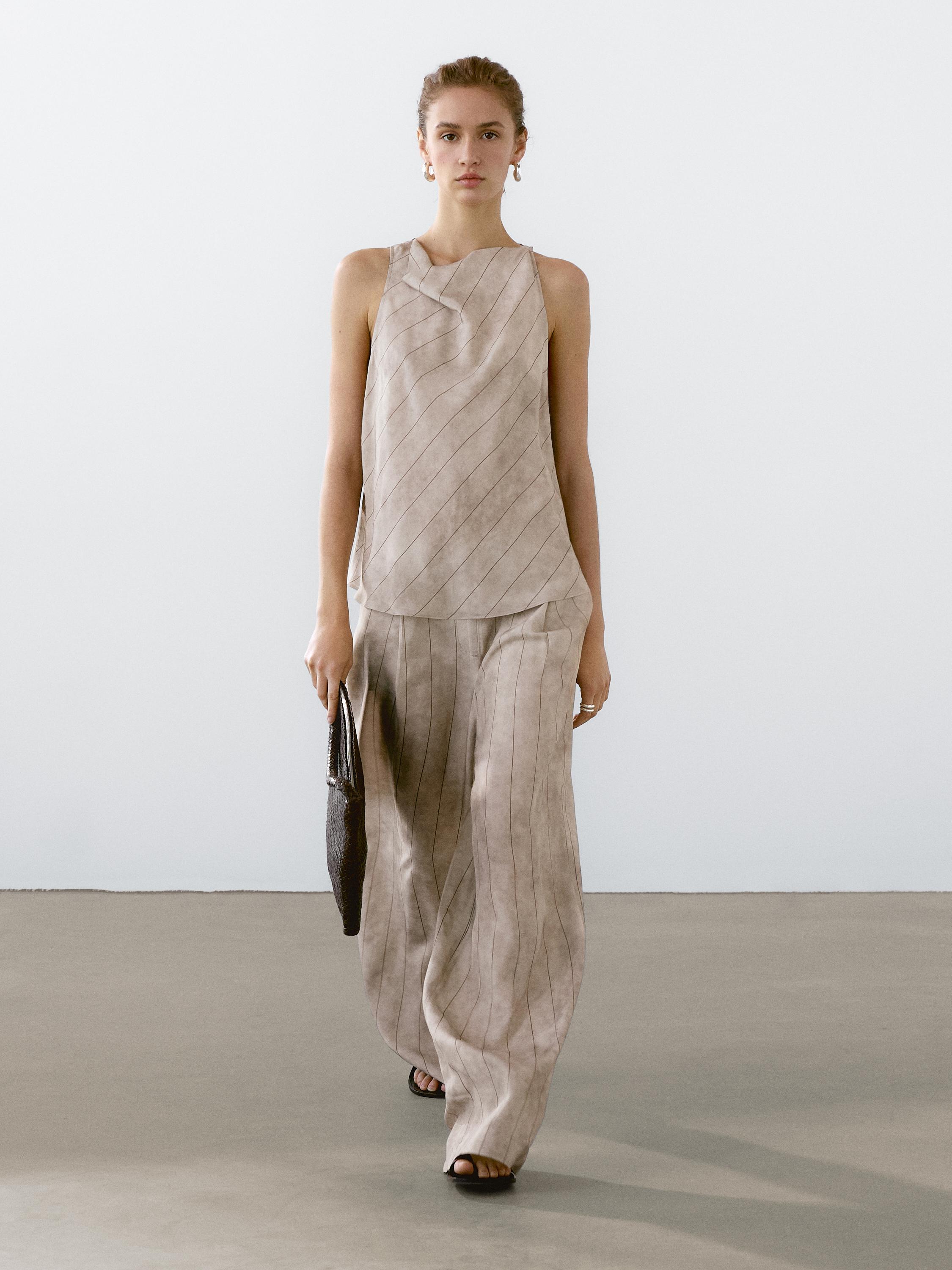 Straight-leg striped flowing trousers