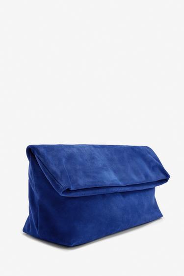 Zara LIMITED EDITION MAXI SUEDE CLUTCH - Blue