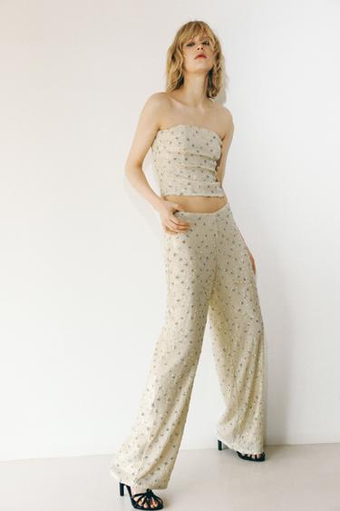 CALÇA DE LANTEJOULAS - Cru da Zara - Imagem 0