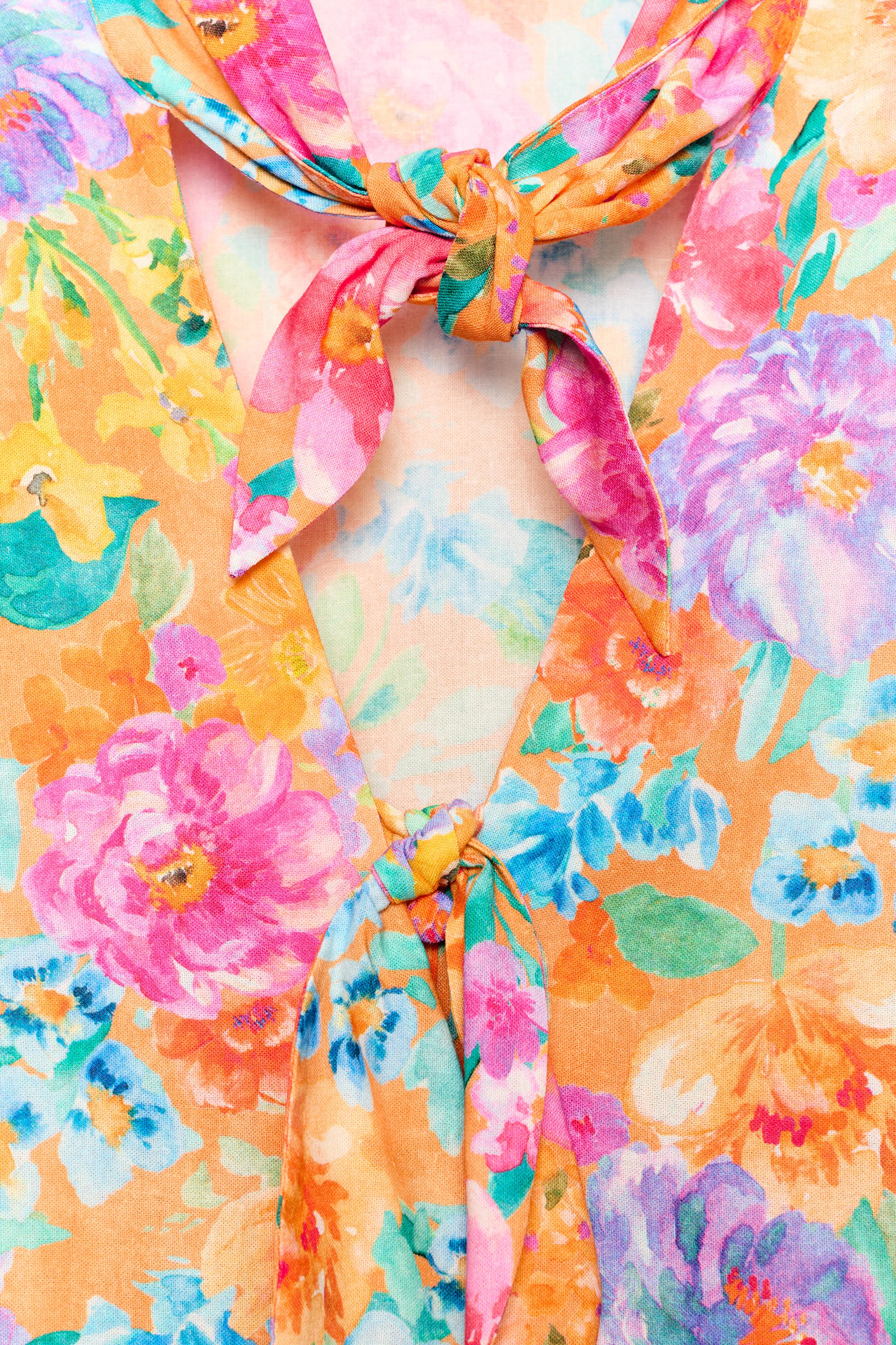 Женские рубашки Zara FLORAL PRINT TIE-FRONT SHIRT — фото 8