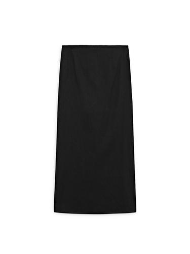 Jupe midi droite avec du lin - Noir de Zara
