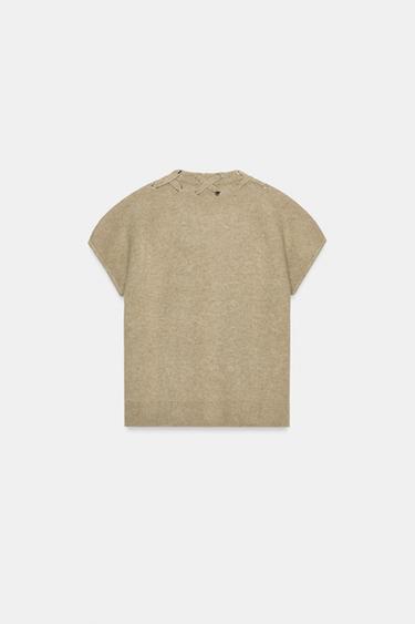 PULL EN MAILLE AVEC DÉTAIL AUX ÉPAULES - écru/vert kaki de Zara - Image 5