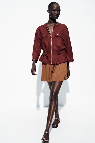 LINEN BLEND SAFARI JACKET - Burgundy by Zara - Image 0