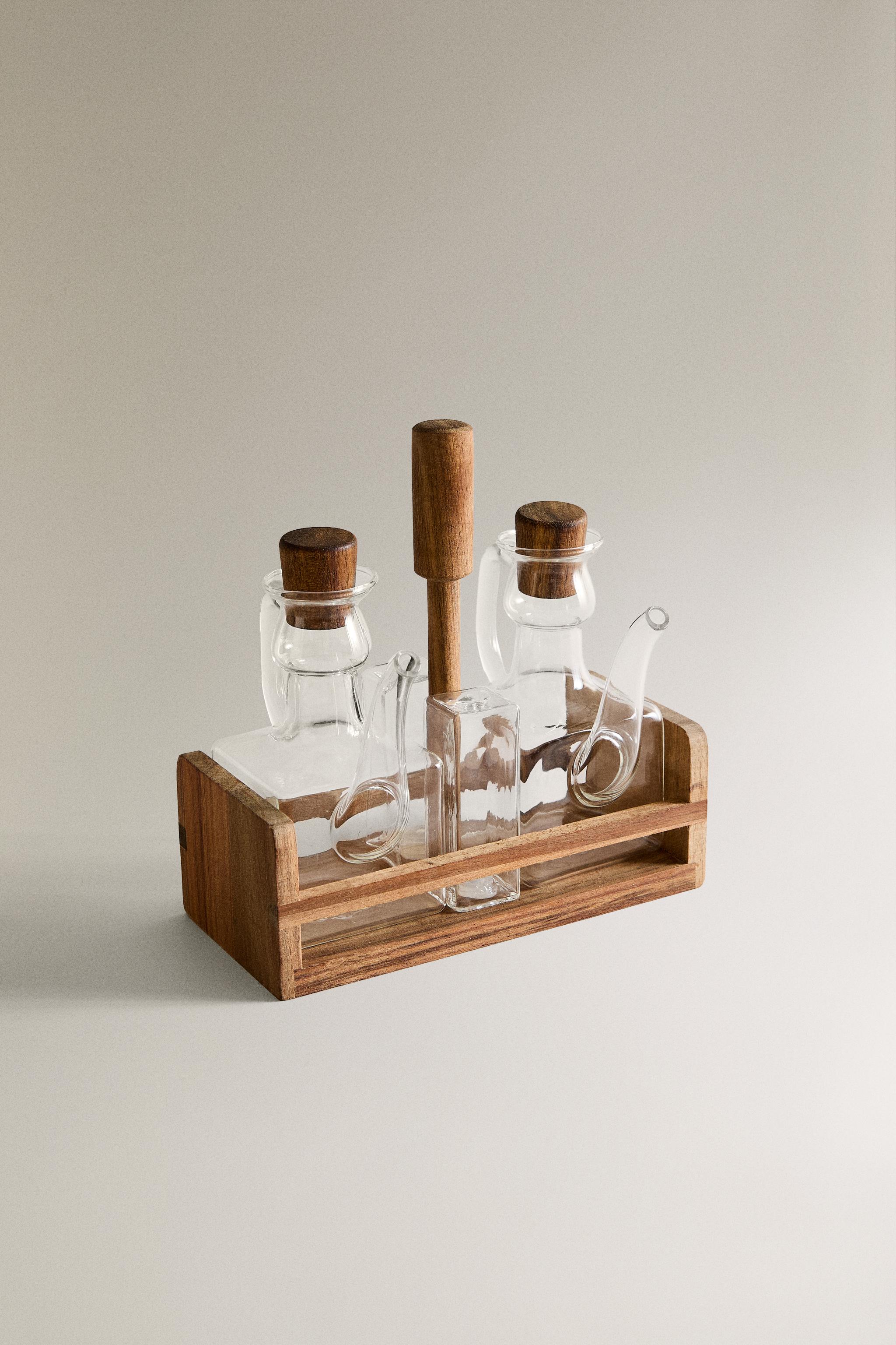 BOROSILICATE GLASS AND WOOD CRUET SET - Transparent | ZARA Canada